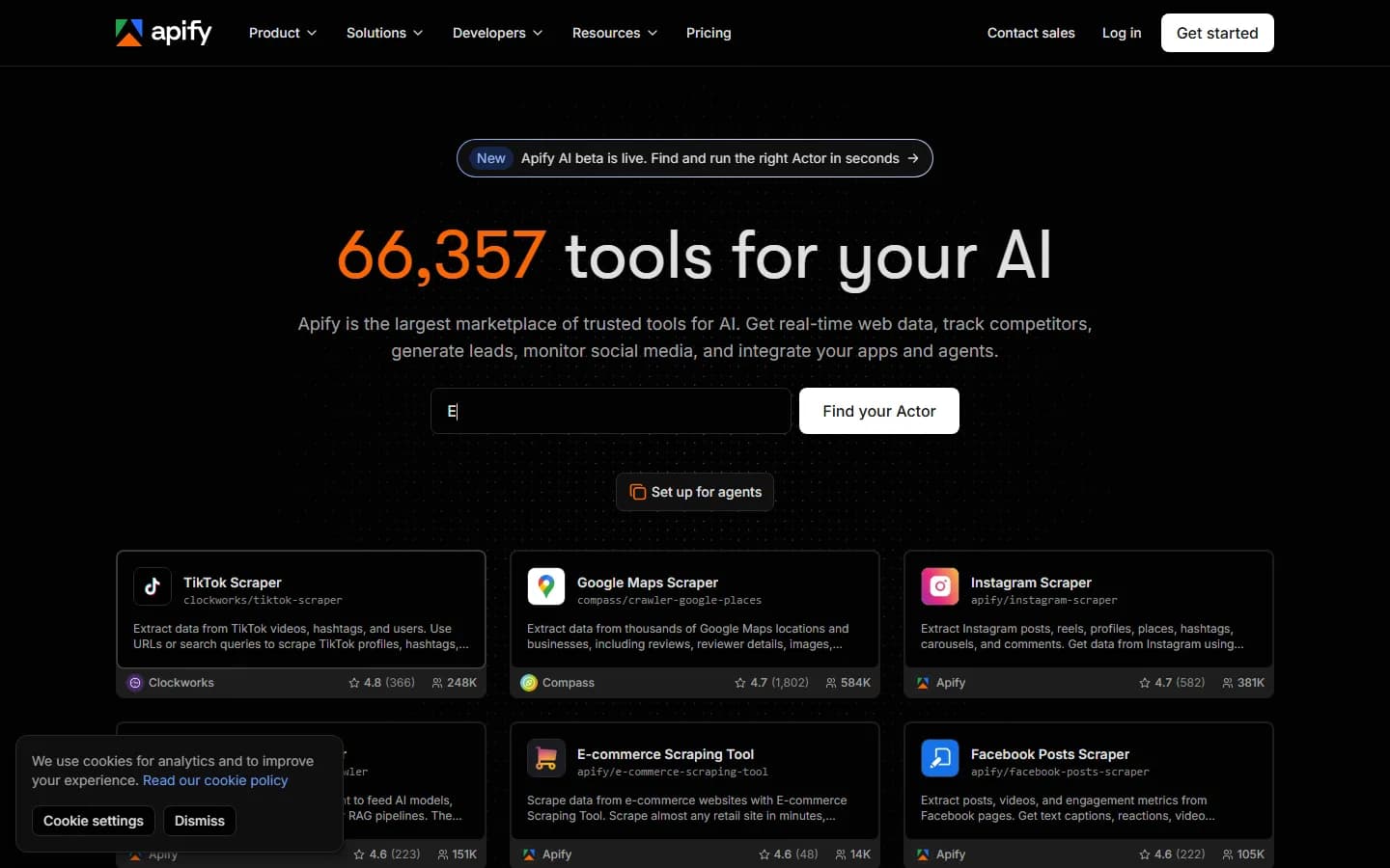 Apify public homepage