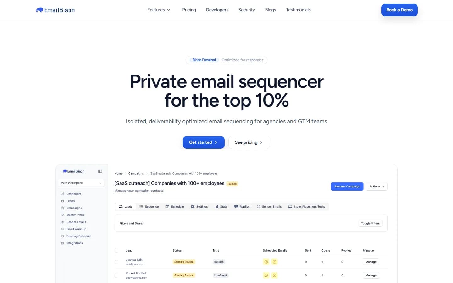 EmailBison public homepage
