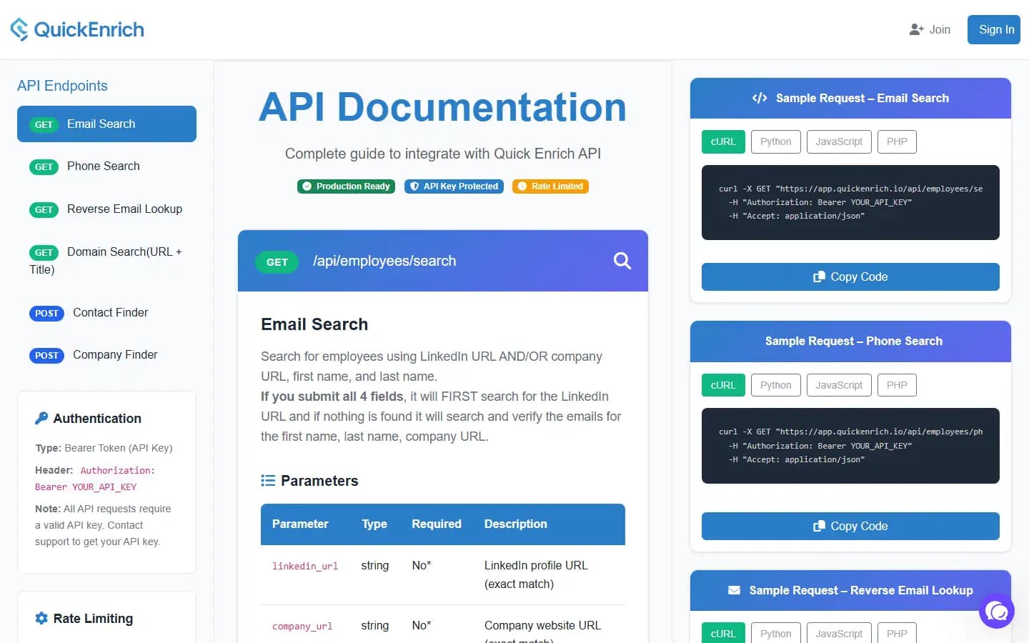 QuickEnrich public homepage