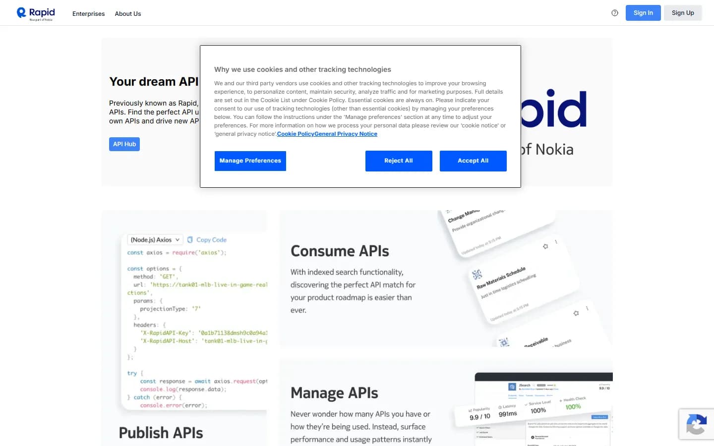 RapidAPI public homepage